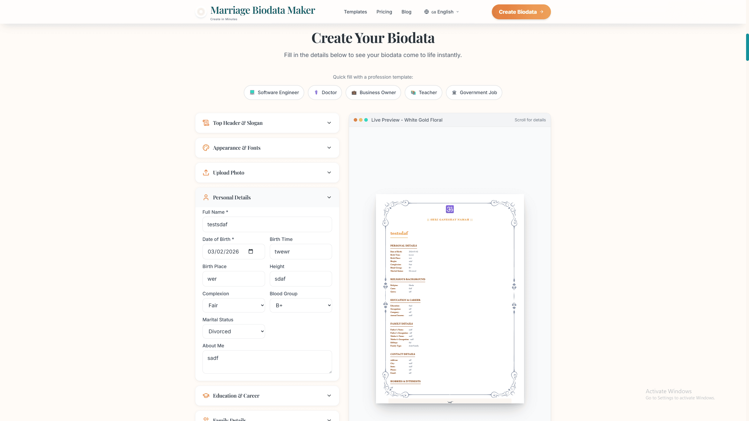 Marriage Bio Data Maker 2